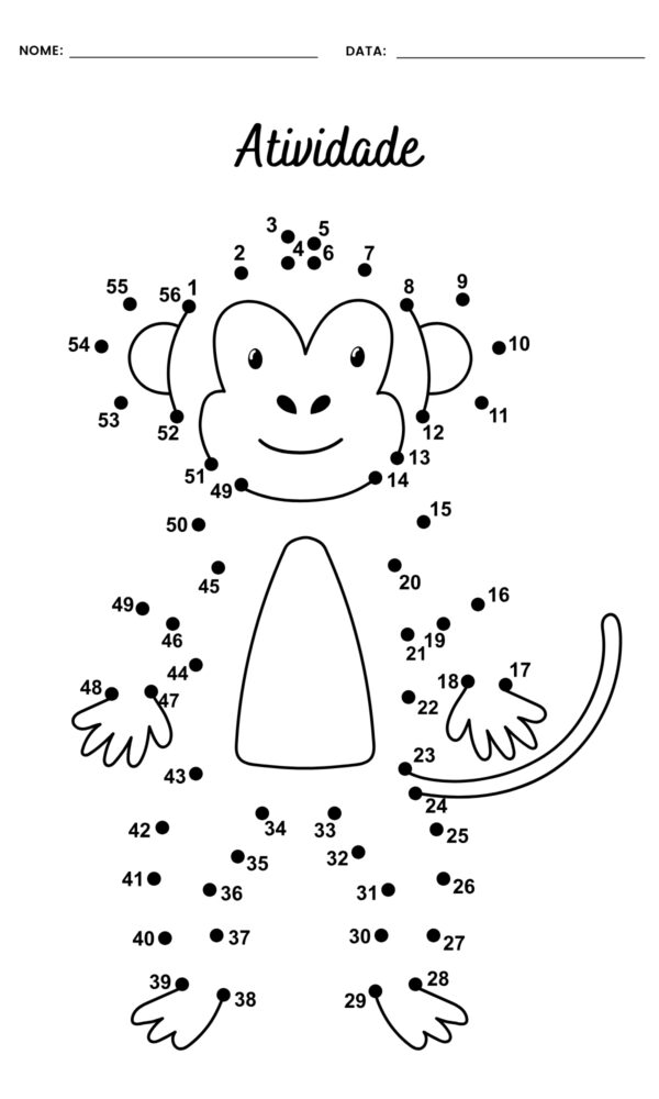 Atividade educativa ligar os pontos macaco 600x1000